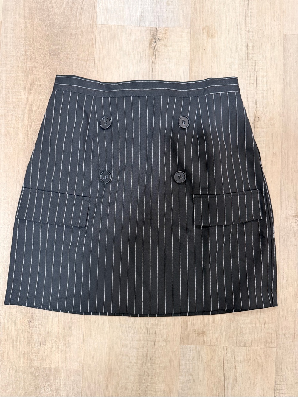 Dress Forum Black Pinstripe Button-Front Mini Skirt
